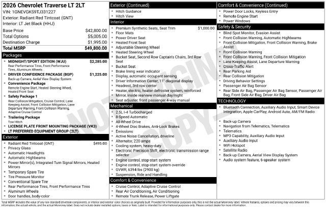 2026 Chevrolet Traverse LT