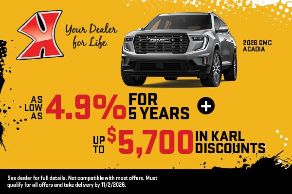 Get up to $5700 in discounts on Acadia at Karl GMC Webster City